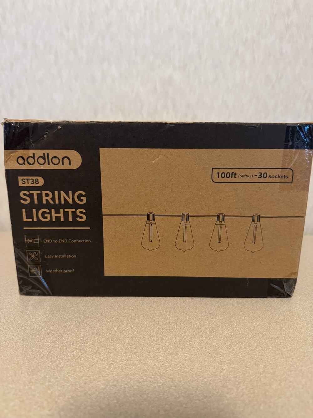 addlon 100FT Outdoor ST38 LED String Lights Waterproof Patio Commercial Lighting